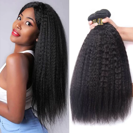 Hair Bundles 14A Yaki Kinky Straight Human Hair 3 Bundles 100% Unprocessed Virgin Human Hair